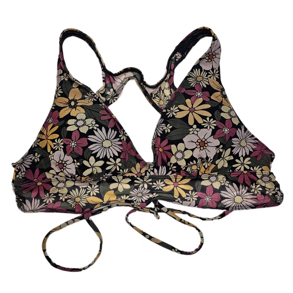 Gilly Hicks Black Multicolor Floral Sports Bra V-Neck Bikini Bralette - Picture 7 of 9